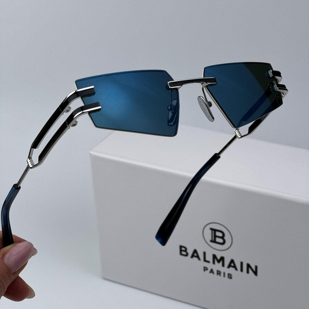 Balmain FIXE BPS-123E-54 Men BRAND NEW Sunglasses Titanium Silver Blue Mirror